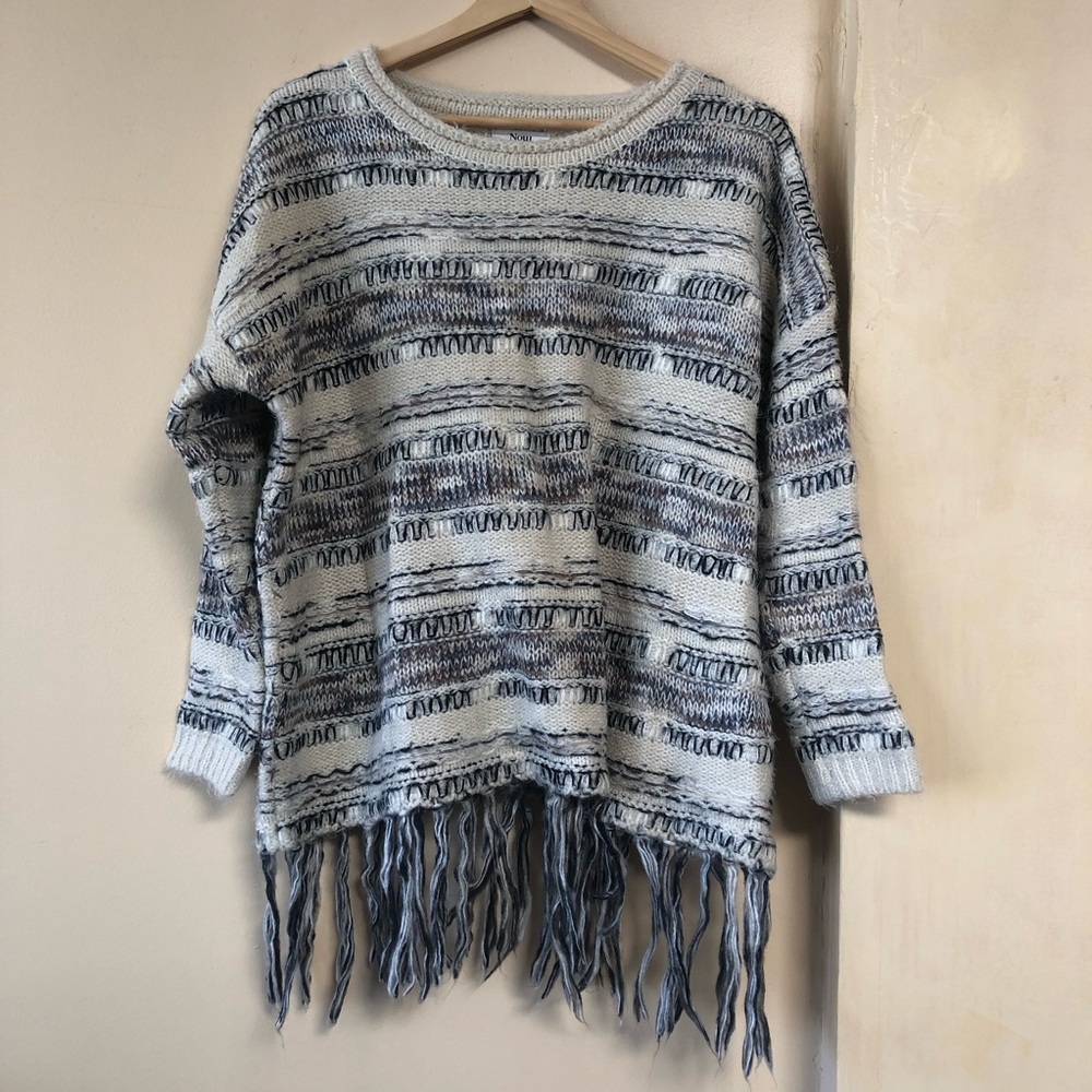 OAK + FORT Noul Black Grey White Cream Acrylic Knit Fringe Hem Western